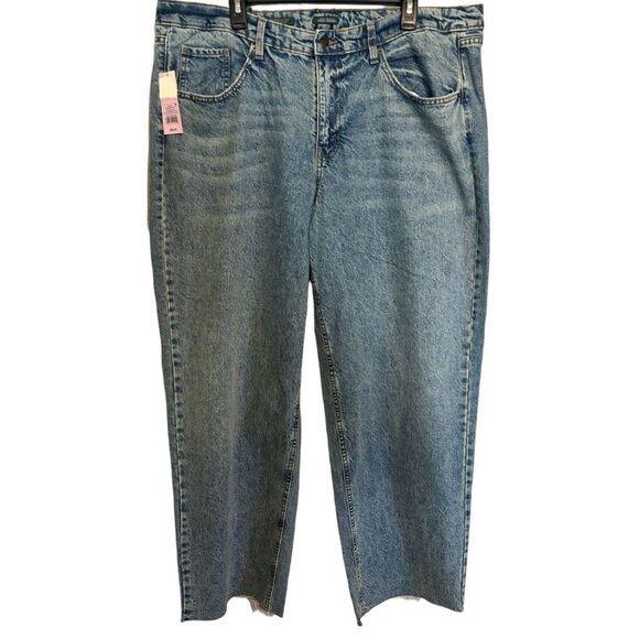 NWT Wild Fable Jeans 17 EasyRigid 90s Relaxed Crop Wide Leg Raw Hem Medium Wash - Picture 2 of 9